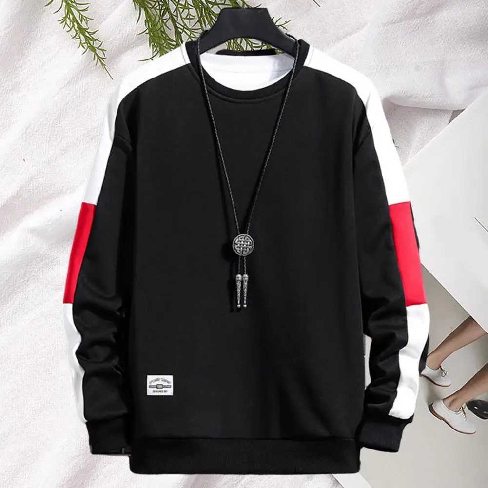 Loose Fit Men Sweatshirt Men Thick Top Cozy Mens Fall Winter Sweatshirt Stylish Round Neck Contrast Color Patchwork for WarmthX240925