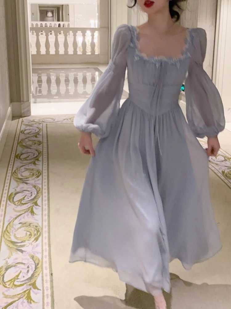 Summer Elegant Fairy Midi Dress Women Causal Long Sleeve Vintage Party Dress Female Ruffles One Piece Dress Korean Chic Y2k M240924