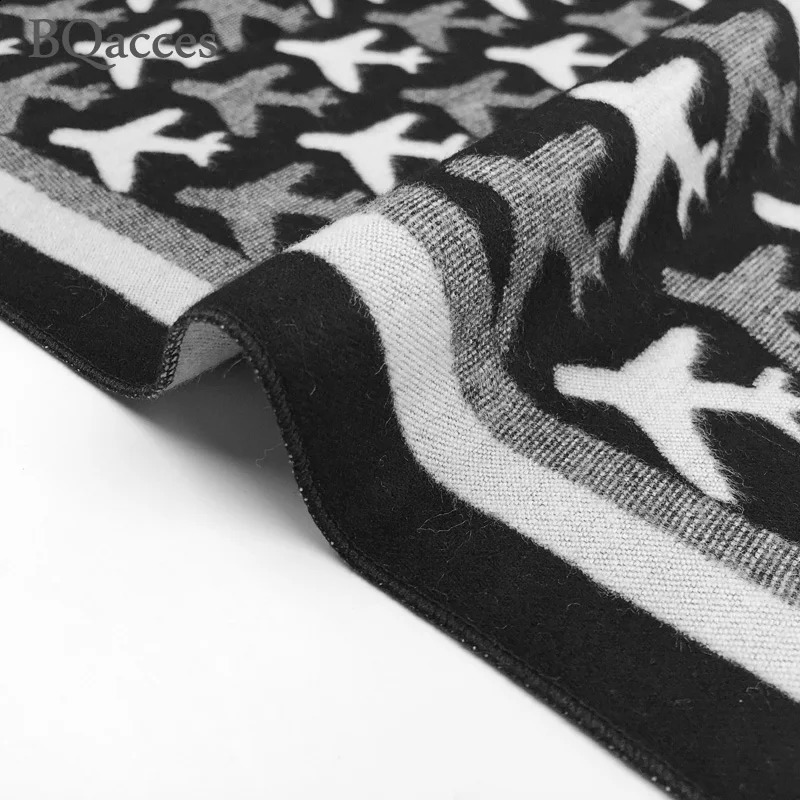 ly arrived womens black and white airplane cashmere Pashmina scarf womens winter warm wool scarf high-quality shawl 240924