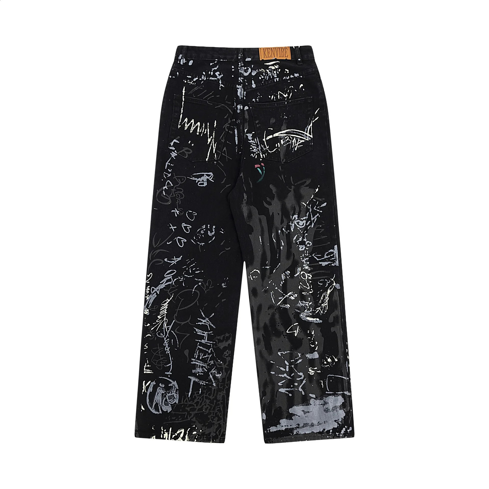 High Street American Style Graffiti Letter Print niche jeans suitable for men women loose wide leg straight leg pants 240924