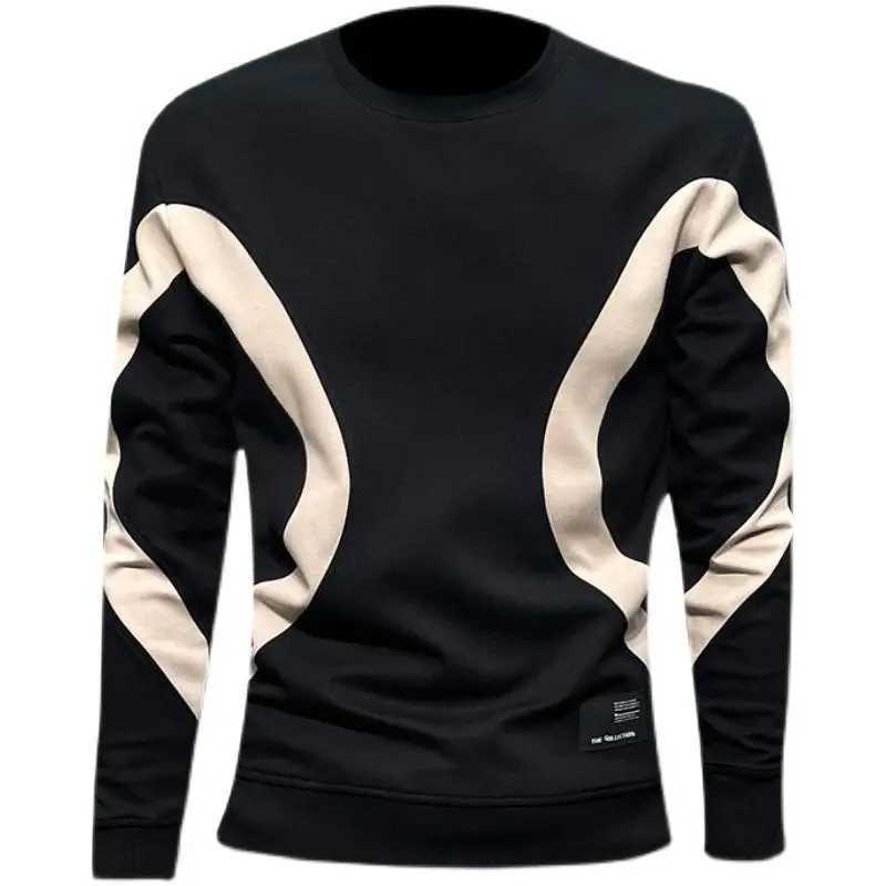 Men Trendy Contrast Color Patchwork Simple Casual All Match Sweatshirt Y2K Autumn Male Round Neck Long Sleeve Slim Pullover TopsX240925