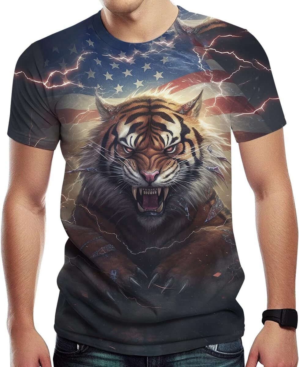 Mens T shirt Gothic Animal Tiger Magic American Flag Cool Graphic Shirt Short Sleeve shirts tshirt graphic tee Casual tops summer
