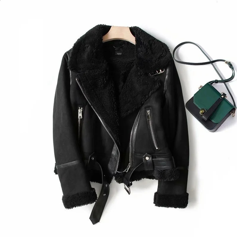 Womens AutumnWinter Suede Surface Fur Integrated Warm Jacket 240924