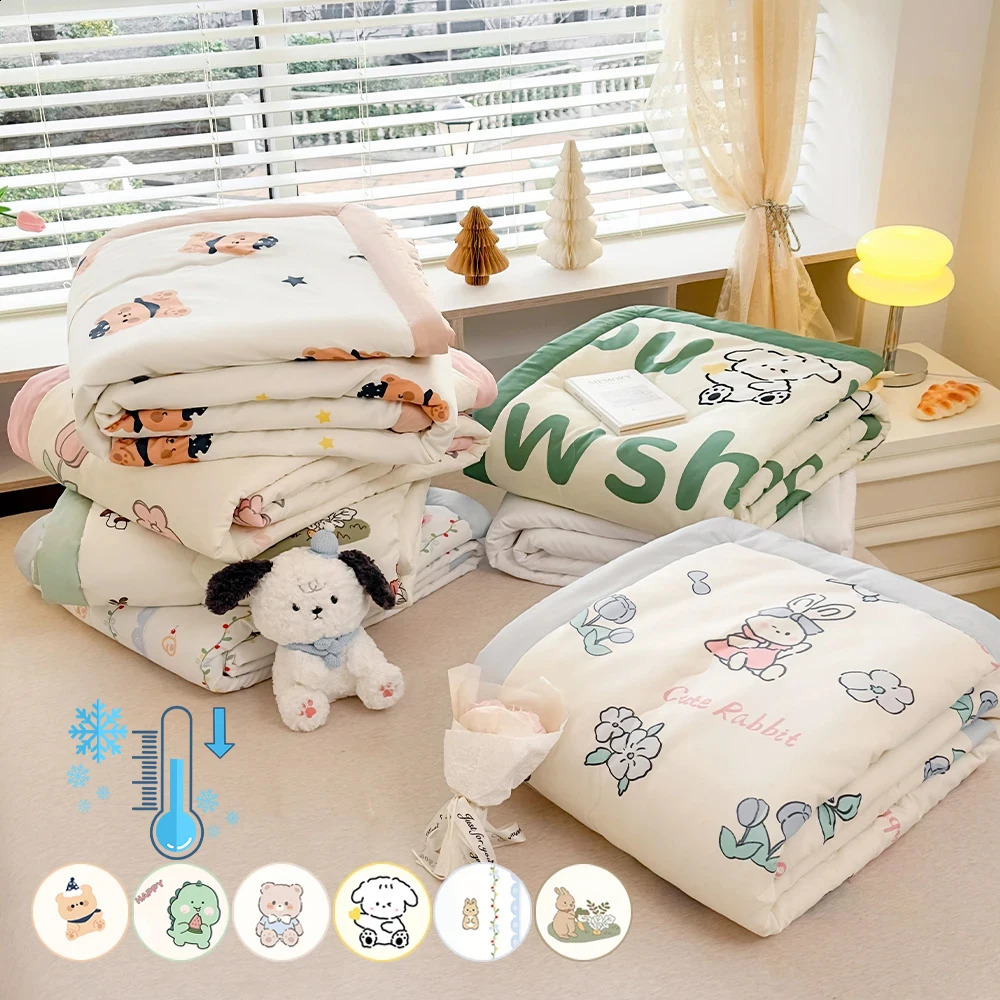 YanYangtian Summer Quilt Thin Corrugated Blanket Cute Printing Four Seasons Quilt Bedding Down Quilt Blanket Comfortable Twin Bed 240923