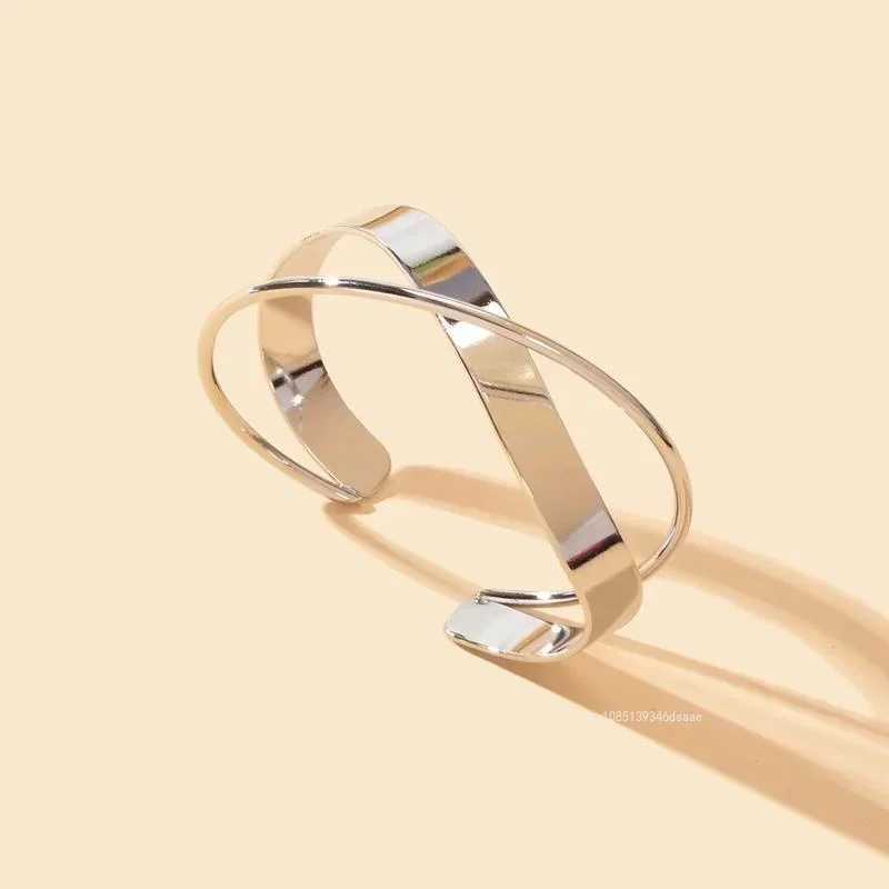 1pc Accessories for Women Smooth Wave Double Infinite Twisted Cross Open Bracelet for Girl Bangle Wedding Party Jewelry GiftX240925