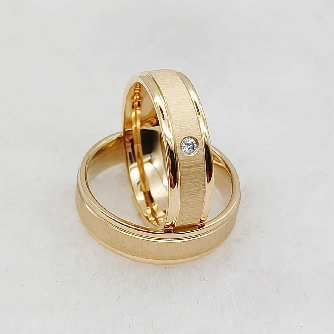 Mens and Womens Wedding Ring Set Handmade Unique Design Matte 24k Gold Plated Titanium Jewelry Couple Ring W240925