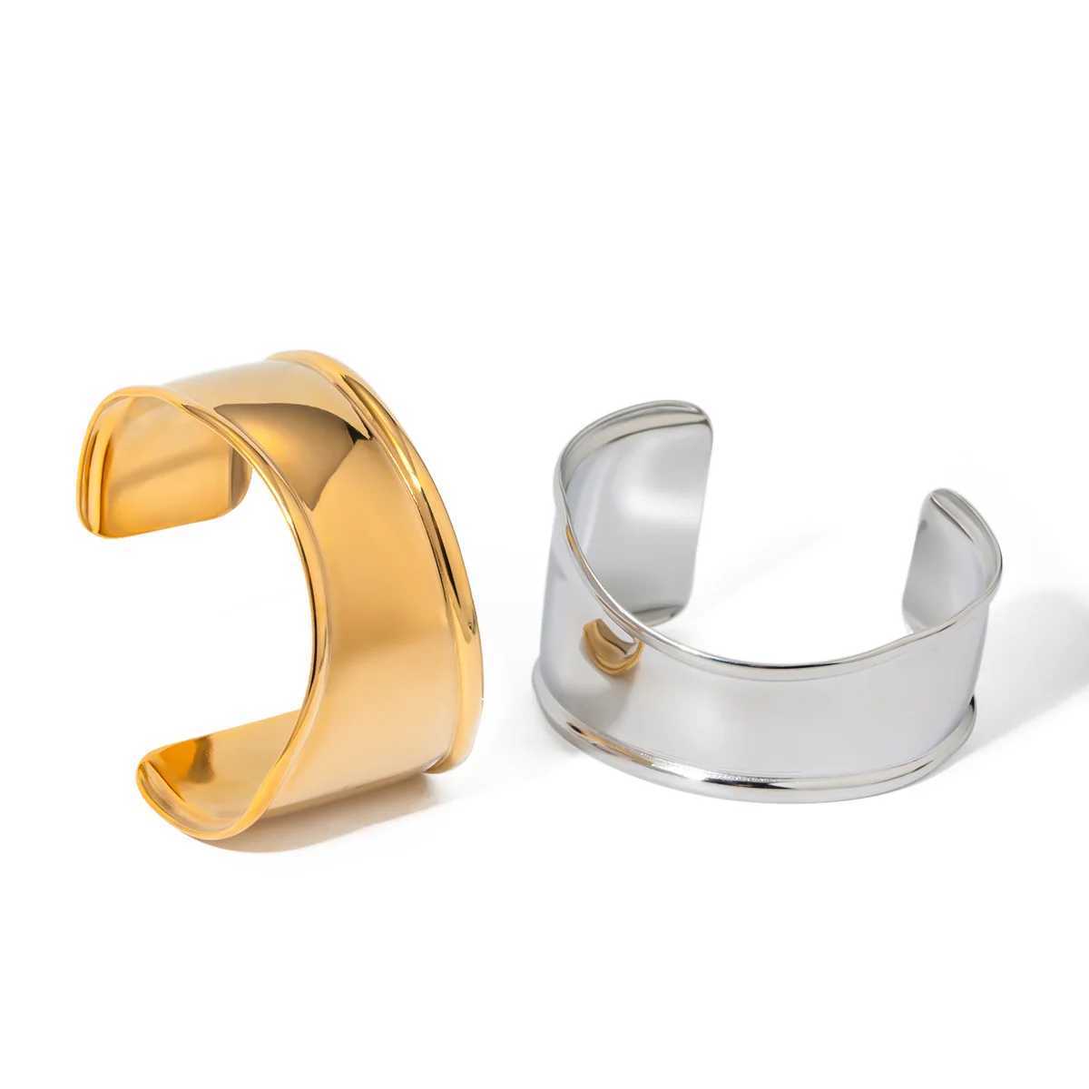 CARLIDANA High Quality Stainless Steel Metal Wide Cuff Open Bracelet Bangle Fashion Waterproof Personalized Unisex JewelryX240925