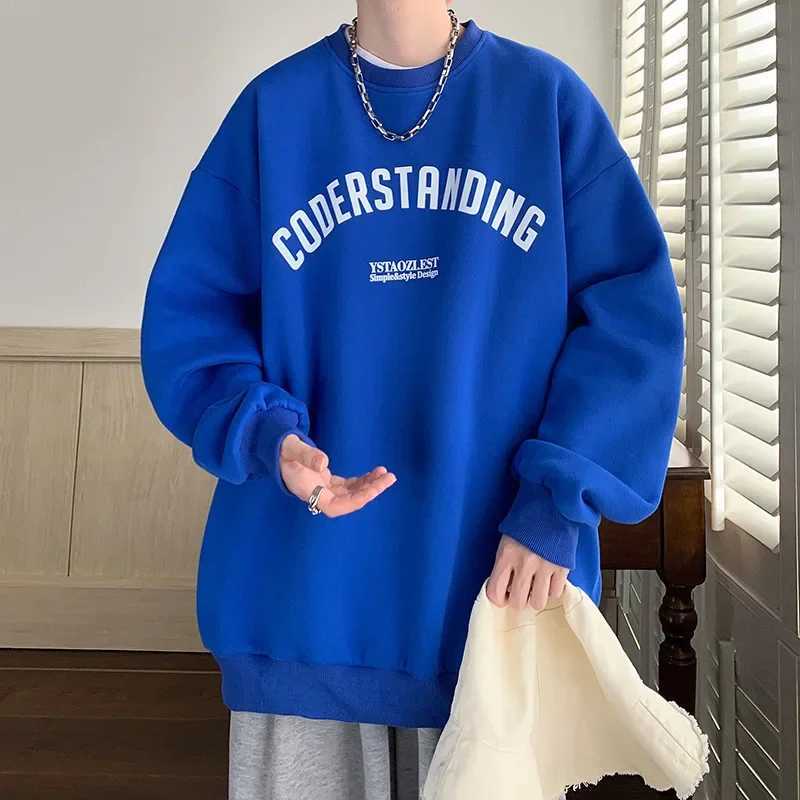 Autumn New Mens Round Neck Sweatshirt Basic Letter Print Casual Top Hong Kong Style Versatile Loose-fit Pullover JacketX240925