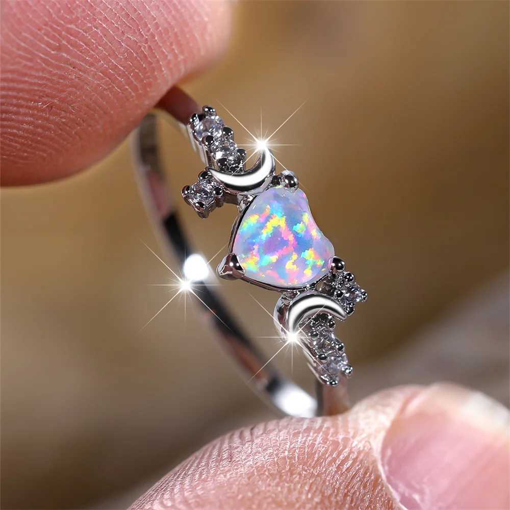White Flame Opal Love Stone Ring Womens Rose Gold Silver Wedding Band Bridal Engagement Jewelry Mothers Day Gift W240925