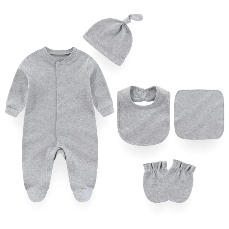 Solid color pajama set of 5 ly born jumpsuits made cotton for baby girls spring unisex jumpsuit boys autumn clothing 240925
