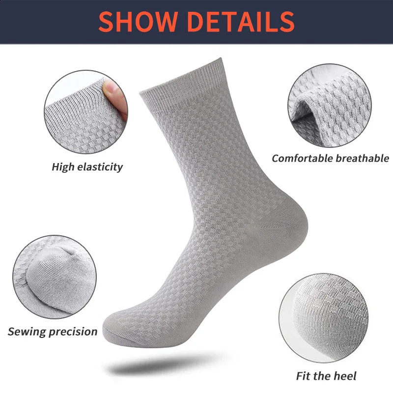 5 Pairs Men Bamboo Fiber Crew Socks Man High Quality Summer Winter Business Breathable Black Male Dress Ankle Socks 240925
