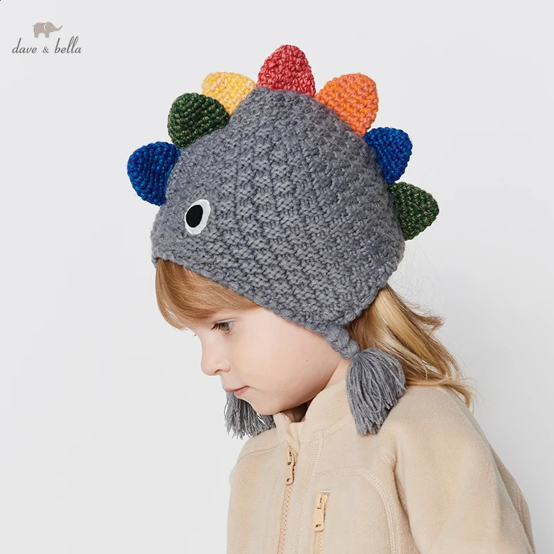 Dave Bella Baby Winter Hat Cute Boys and Girls Warm Dinosaur Knitted Childrens Earrings Toddler DB4224506 240925