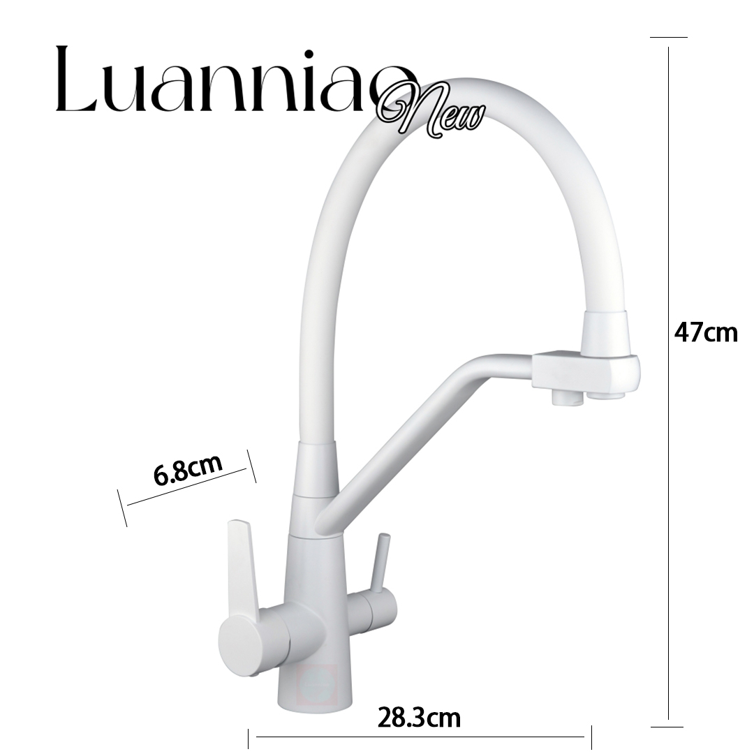 Kitchen faucet stainless steel faucet hot and cold water faucet pure water faucet 360 degree swivel universal white