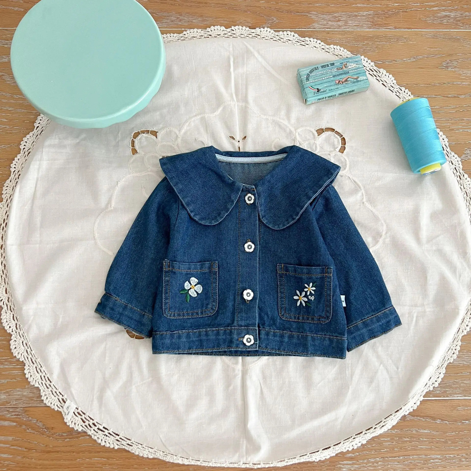 Korean autumn baby girl 3piece cotton long sleeved top denim jacket jumpsuit jeans set toddler 240925
