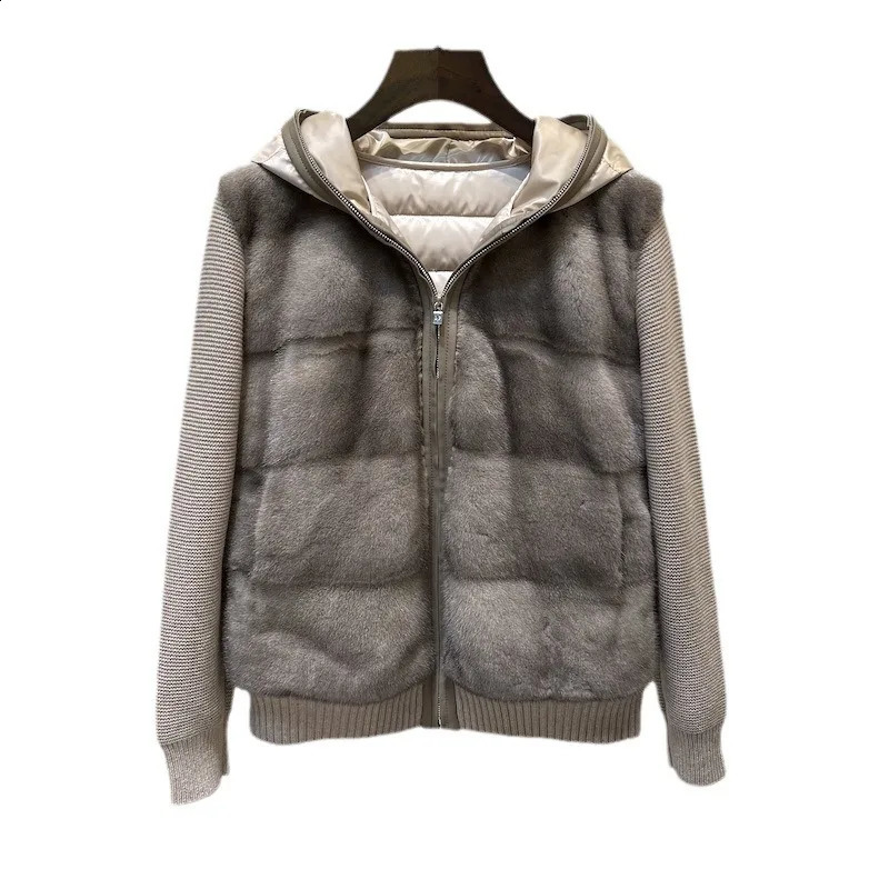 Imported Mink and Cashmere Coat for Womens High End Short Fur Splicing Knitted White Quality Leather Jacket 240924