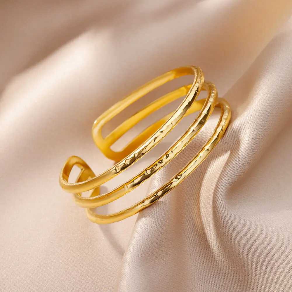 Three Layer Opening Stainless Steel Bangles for Women Retro Gold Color Bracelet Cuff Bangle Aesthetic Jewelry Pulseras GiftsX240925