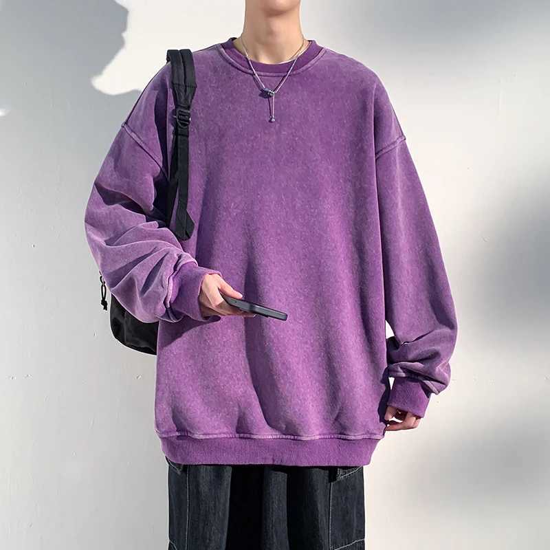 New Autumn Round Neck Washed Mens Hoodie Sweatshirt Couple Long Sleeve Loose Europe and America Street Boy Pullover SweaterX240925