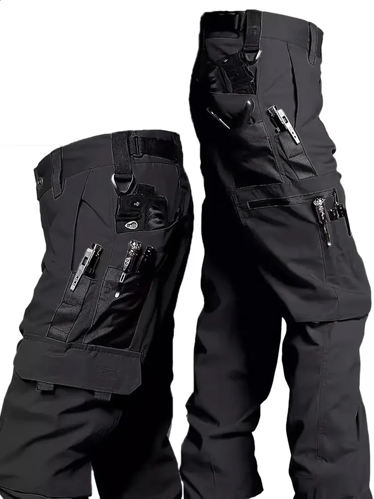 Mens tactical pants outdoor multi pocket waterproof and tear resistant cargo pants work clothes for hikers and runners mens clothing 240920