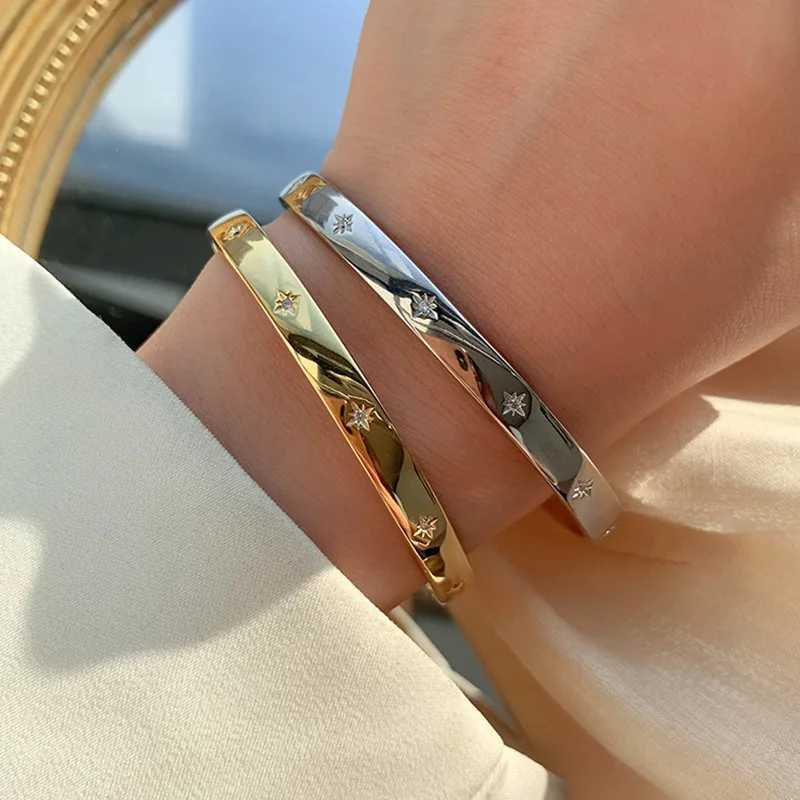 Exquisite Shining Star Zirconia Open Bracelet Fashionable Womens Evening Bracelet Girls Trendy Party Jewelry GiftX240925