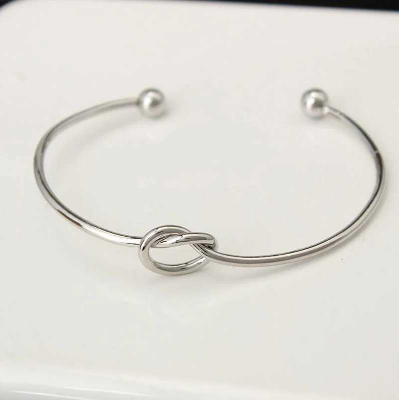 Trendy Round Circular Open Knot Heart Cuff Bangle Bracelets For Women Elegant Gold Color Jewelry Noeud Armband PulseirasX240925