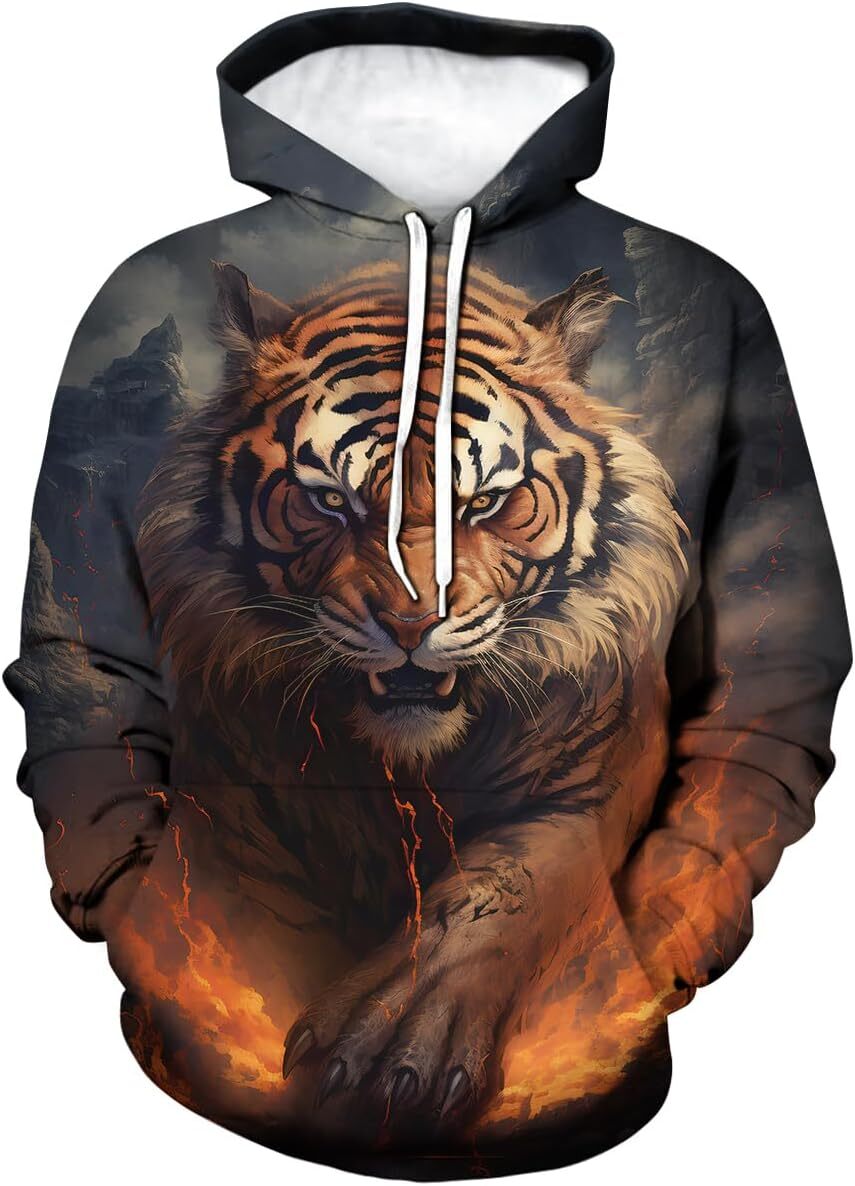 Hoodie for Mens Womens Vintage Spicy Ink Tiger Cool Graphic Hooded Sweatshirts Pullover Gorgeous White Tiger Hoodie Hoodies Graphic Hoodies sweatshirt