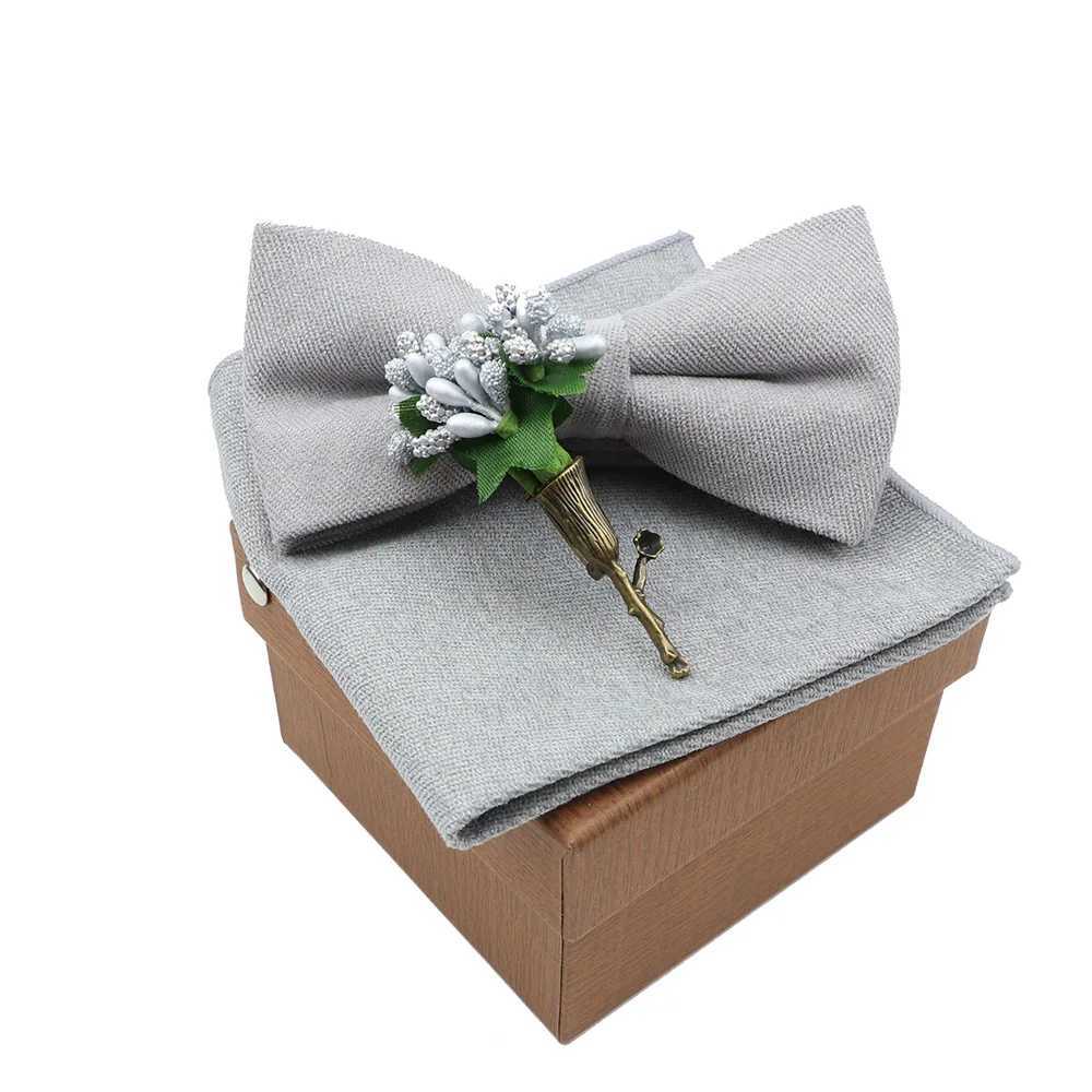 Solid color cotton tie handle flower tie set suitable for mens and party weddings blue and green ties and new tie gifts Y240925