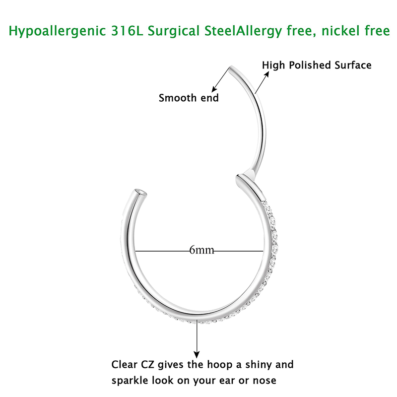 TUPMI Surgical Steel Nose Hoop 14k Gold CZ Nose Rings Handmade Stainless Steel Cartilage Earrings Tragus Helix Hoop Nose Rings Piercing Jewelry for Wo