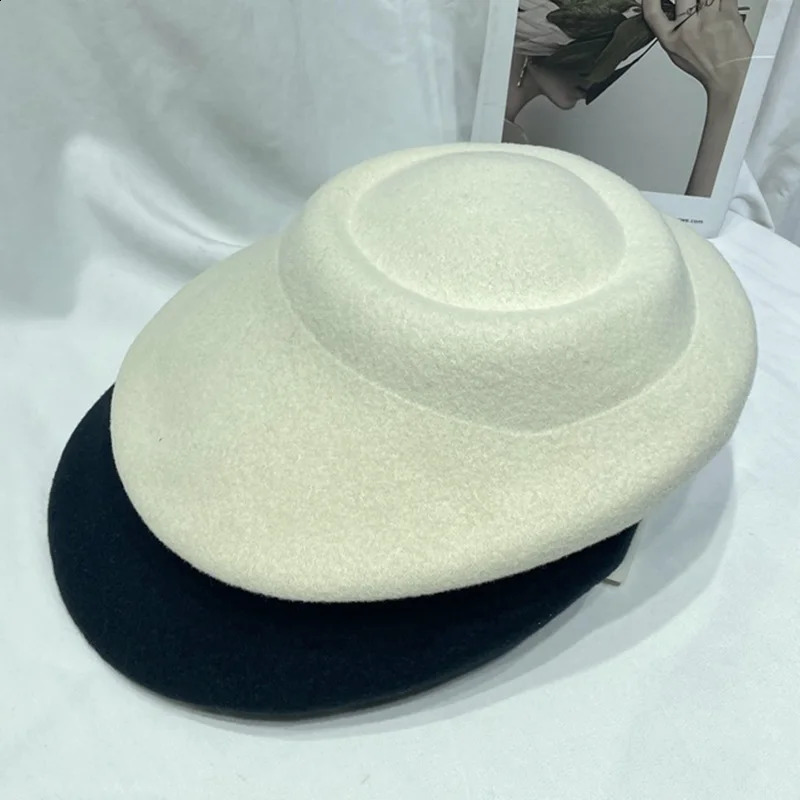 Womens er Hat Winter Wool Felt Beret Bottom Hat Exclusive Full Width Brim Race Hat Fascinator Party Hat 240921