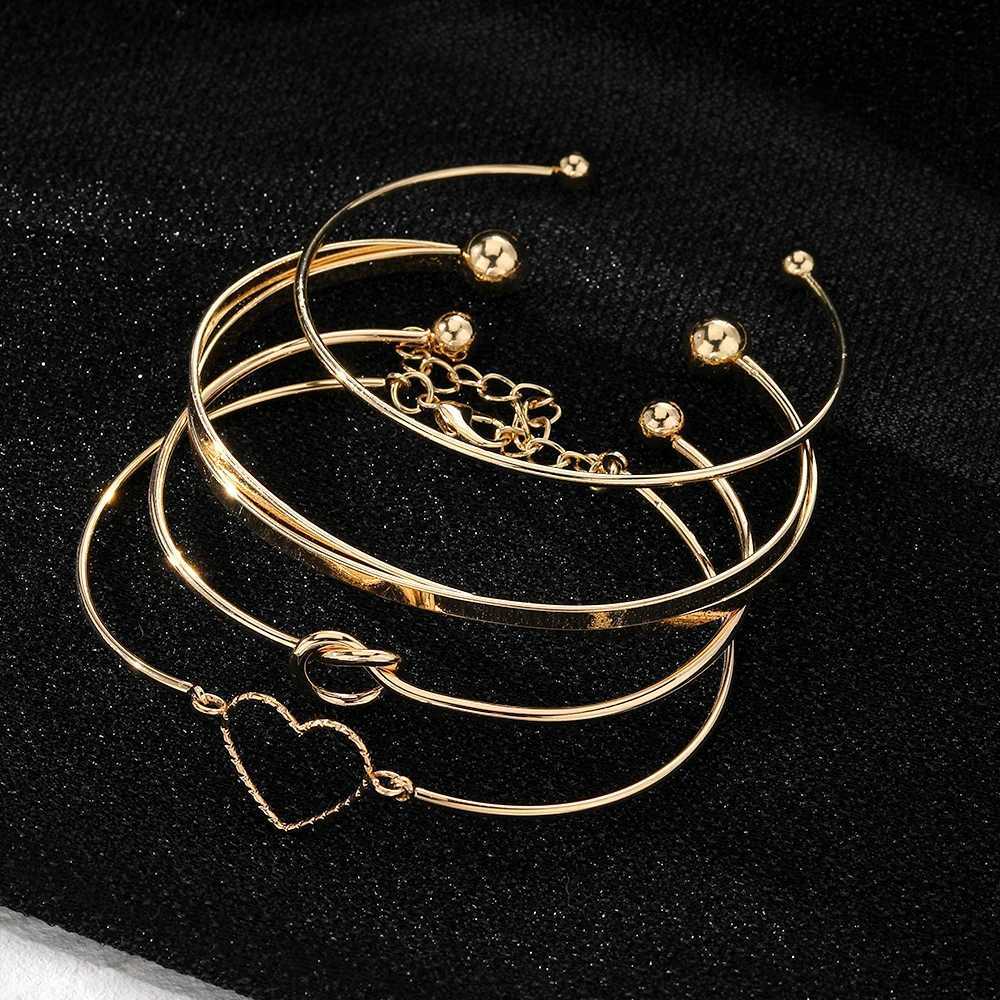 IPARAM Fashion Heart Cross Bracelet for Women Punk Gold Color Open Mouthed Bangle Set Trendy Jewelry Gifts AccessoriesX240925