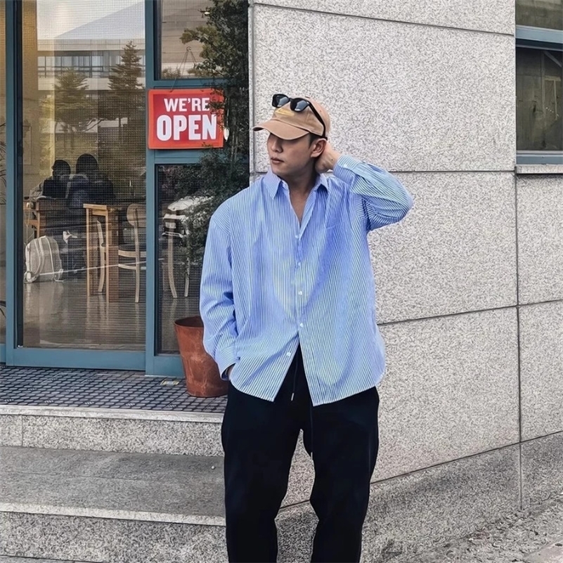 Unisex Oversized Striped Shirt Coat Mens Long Sleeve Casual Loose Fit Fashion Japanese Korean Style Sun Protection Clothing 240924