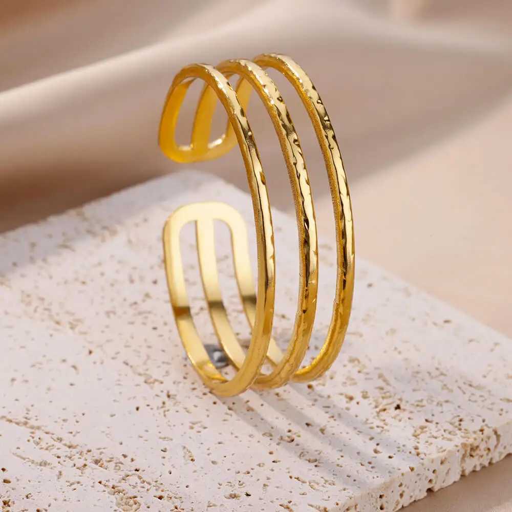 Three Layer Opening Stainless Steel Bangles for Women Retro Gold Color Bracelet Cuff Bangle Aesthetic Jewelry Pulseras GiftsX240925