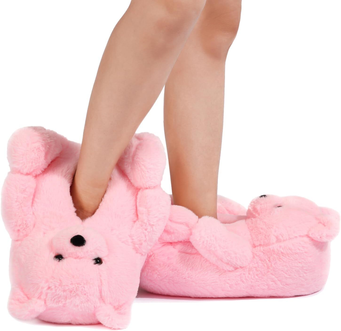 Teddy Bear Slippers Cute Plush Stuffed Animal Slippers Pig Slides Funny Fluffy House Bedroom Sandals for Women Teen Girl Trendy Stuff Christmas Hallow