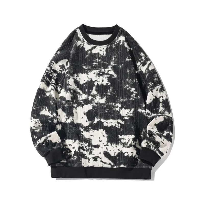Tie-dye Hoodless Sweater Fall New Ink Painting Design Sense Round Neck Top Trend Loose Casual Mens Womens ClothingX240925