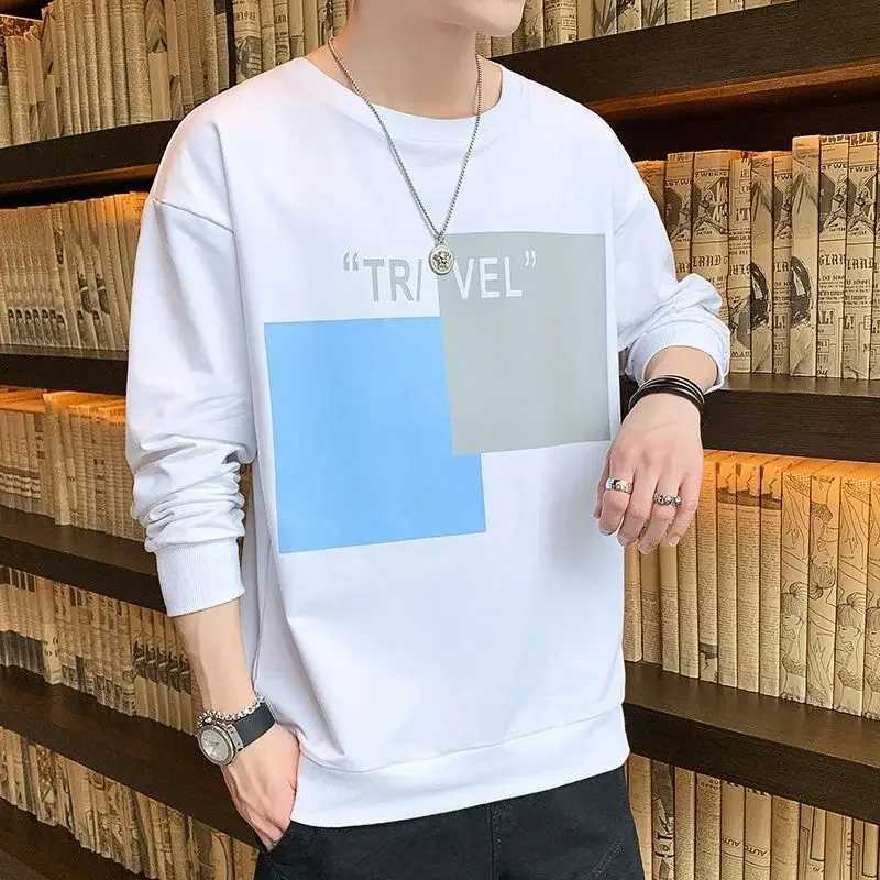 Sweatshirt for Men Top Print Hoodieless Male Clothes Crewneck Pullover T-shirt Yellow Round Neck Pastel Color Harajuku Fashion SX240925