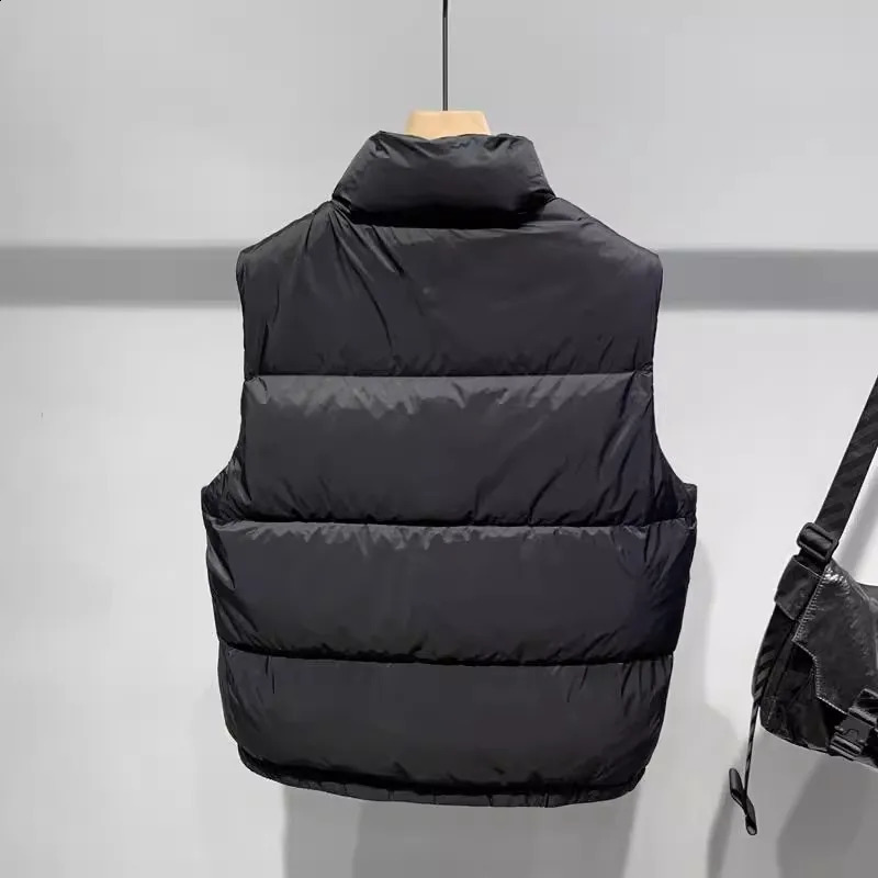 Mens winter down vest mens fashionable casual stand collar white duck down jacket outdoor windproof thick warm sleeveless jacket 240923