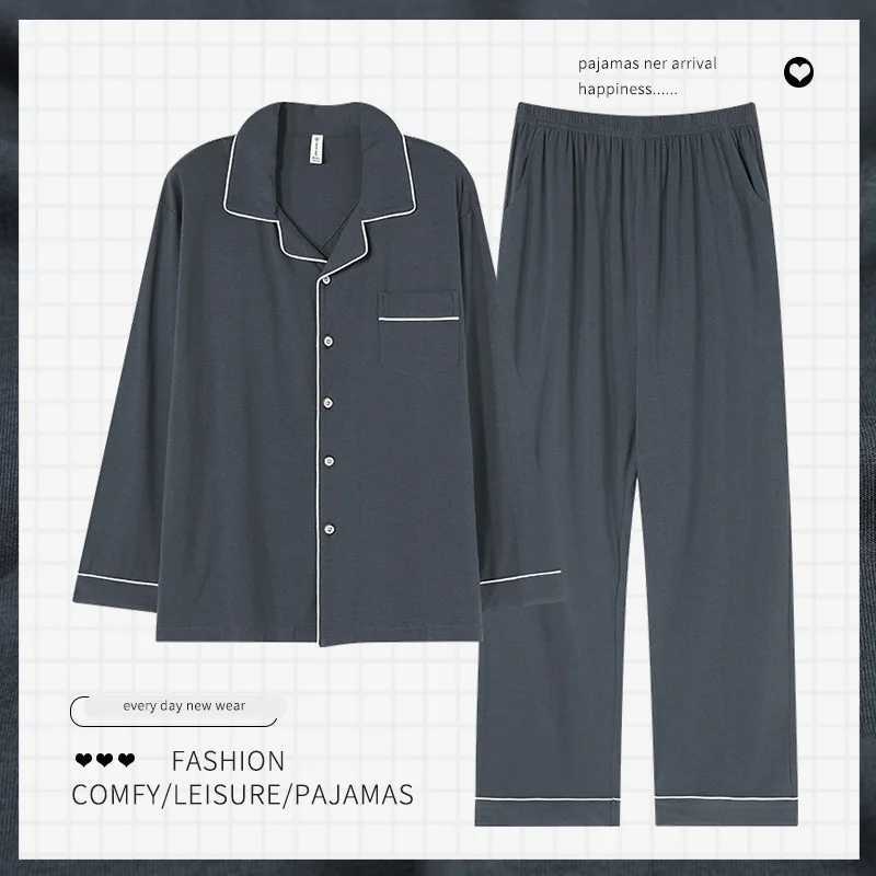 High Quality Cotton Mens Cardigan Sleepwear Autumn Spring Long Sleeves Nightwear 2 Pieces Pajamas Set Male Plus Size 4XL 5XL Homewear T250225