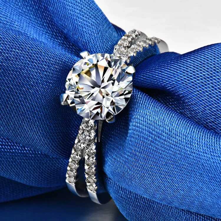 Solid 14K white gold AU585 Platinum PT950 Moissan Diamond Ring Bifurcated Arm 1 carat quad ring W240925