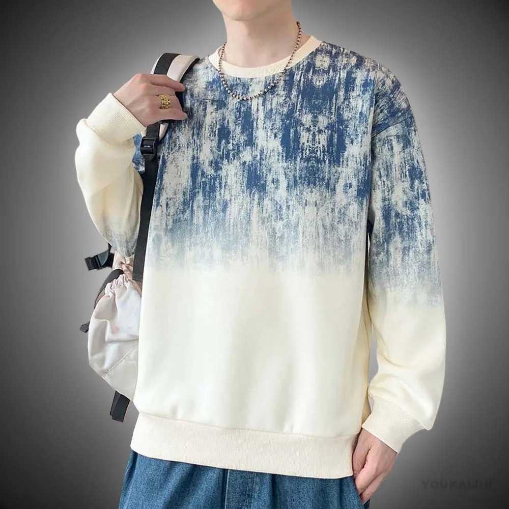 Mens Spring and Autumn Sweatshirt Cool Tie Dye Long Sleeve Shirts Stylish Men Fashion Streetwear Round Neck Sweatshirts PulloverX240925