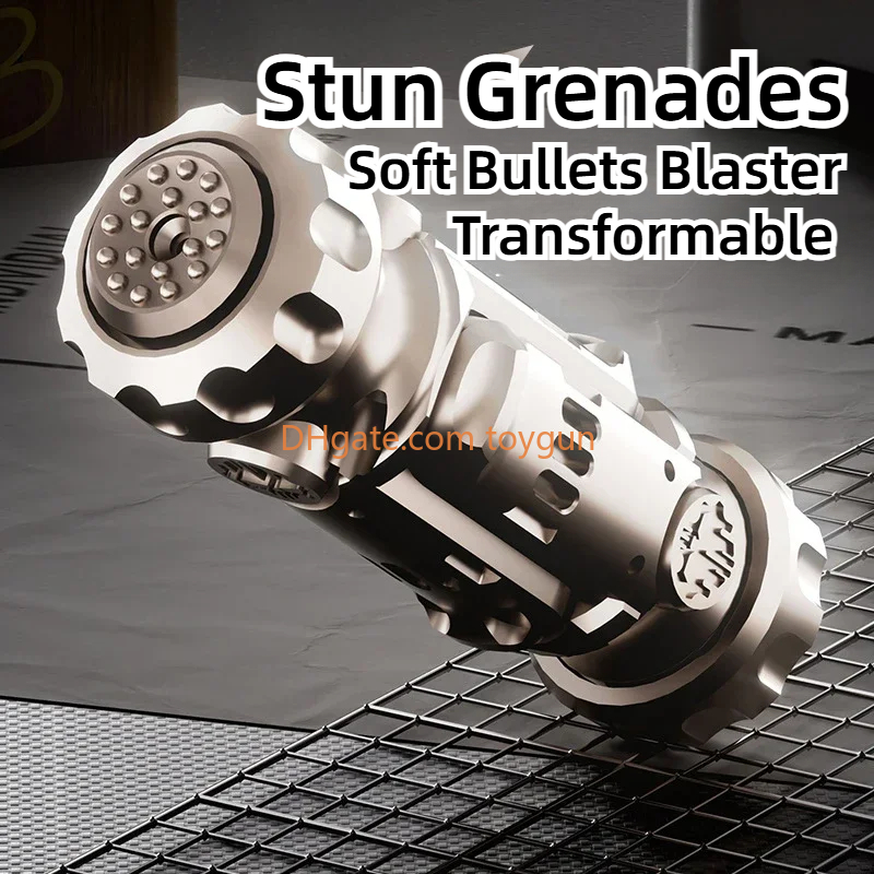 Stun Grenade Soft Bullets Launcher Deul Modes Fidget Spinner Miniature Pistol Toy Gun with Ejectable Shells Stress Relief Finger Toys for Adults Kids 