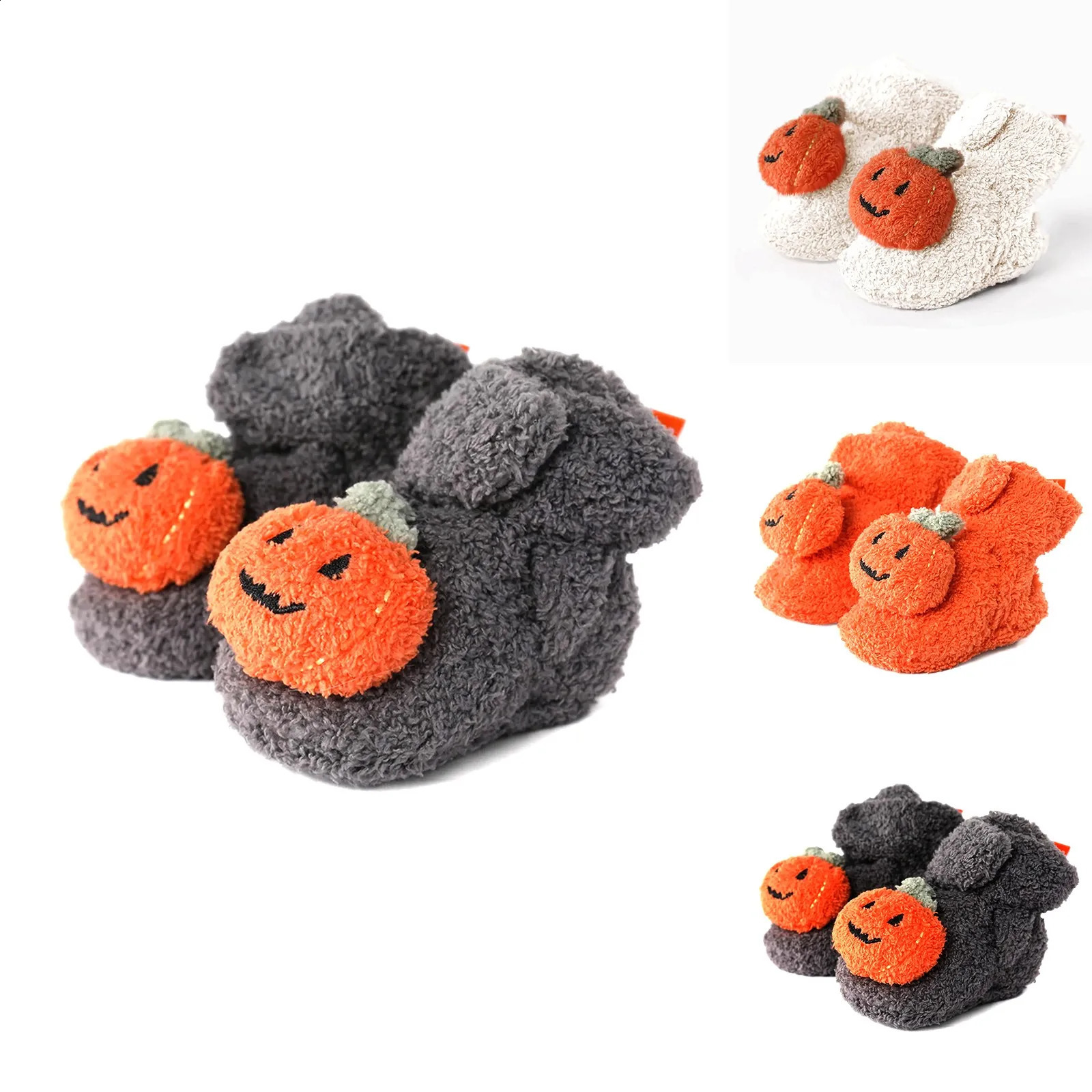 Baby plush slider Halloween pumpkin girl boy boots warm baby socks shoes comfortable pre walker 240925