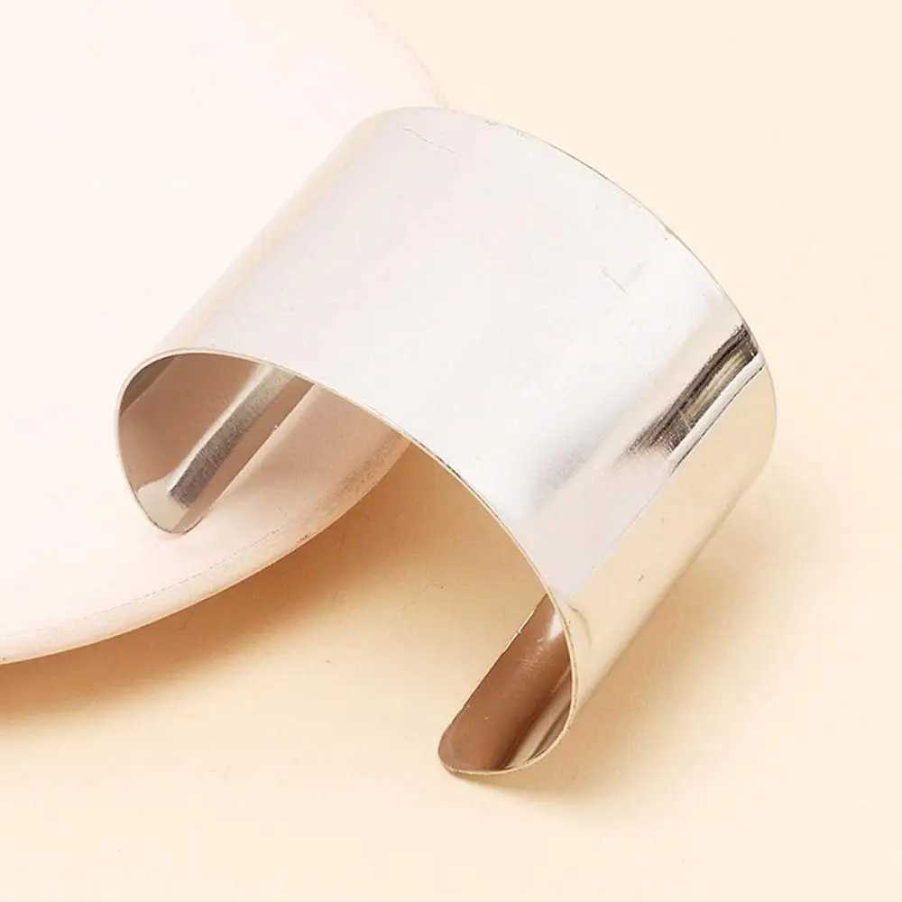 Vintage Hip Hop Wide Cuff Bangles Simple Smooth Metal Open Hand Bracelet For Women Men Couple Pulseras Bangles Jewelry GiftsX240925