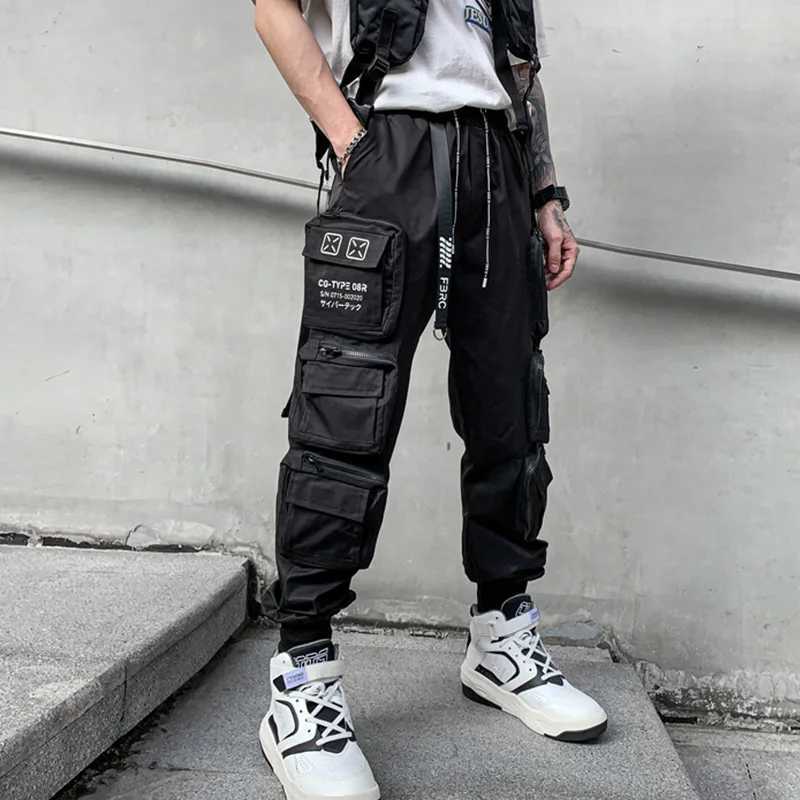 Techwear Style Multi Pockets Cargo Pants Man Vintage Punk Hip Hop Pants Ribbon Casual Joggers Strtwear M240924
