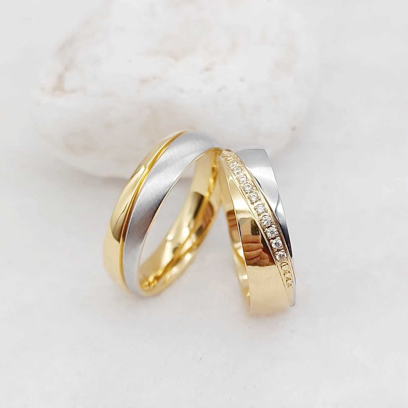Couple Designer Wedding Ring Set Two tone 14k Gold Plated Jewelry Wedding Promise Ring for Women W240925