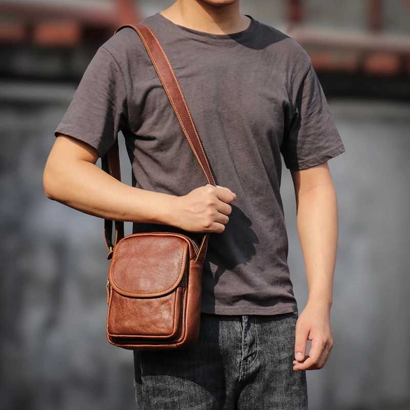 LUOKIR Mens Crossbody Bag Real Leather Shoulder Bag Retro Cowhide Small Sling Bags Casual Personality Satchel For 7.9 Inch iPad Z240924
