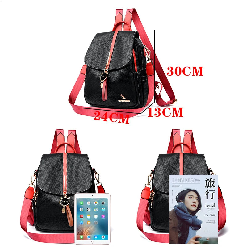 Womens large capacity backpack wallet womens retro bag school travel highquality leather 240724