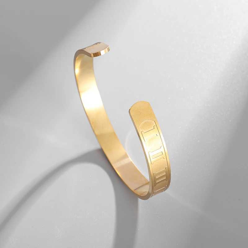 Stainless Steel Roman Numeral Open Bangles Mens Cuff Bracelet Couple Charm Trendy Jewelry GiftX240925