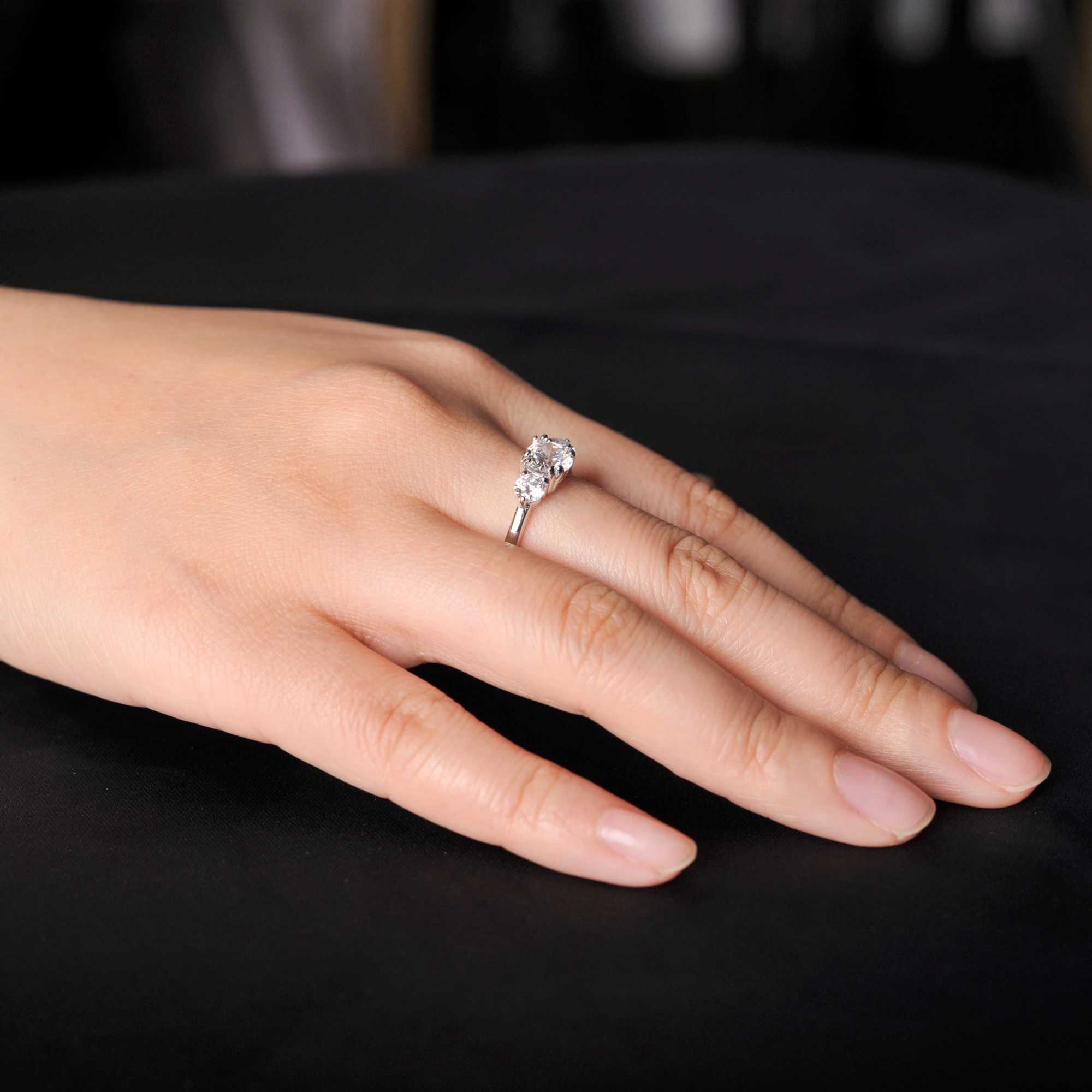 Potiy 3 Stone 1ct Round Cut Cubic Zirconia Wedding Engagement Ring Promise Ring Anniversary Gift for Her 925 Pure Silver W240925