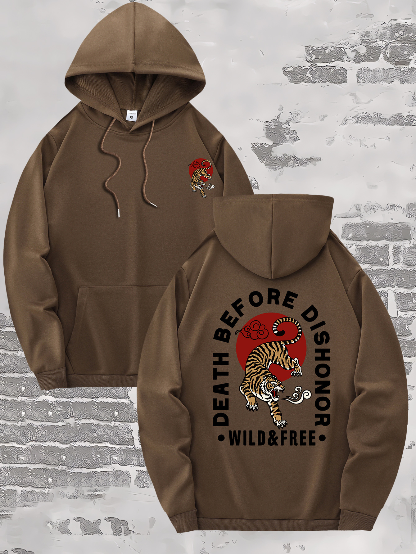 DEATH BEFORE DISHONOR Printed Men's Trendy Drawstring Hoodie With Long Sleeves With Kangaroo Pocket, Comfortable Tops For Leisure & Workout, Best