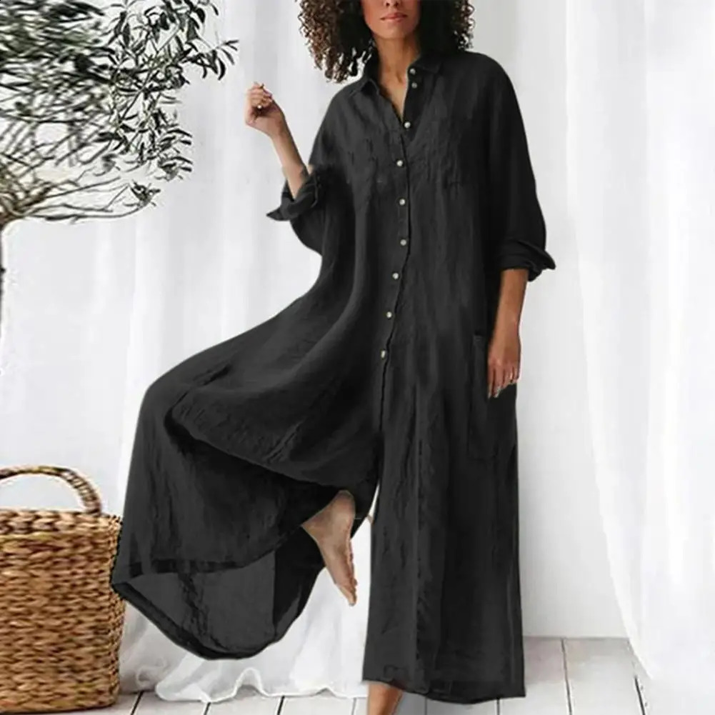 Cotton LinenWomen Jumpsuit Oversized Vintage Button Summer Women Casual Beach Playsuit Wide Legs Pants Loose Romper 240924 - view 4
