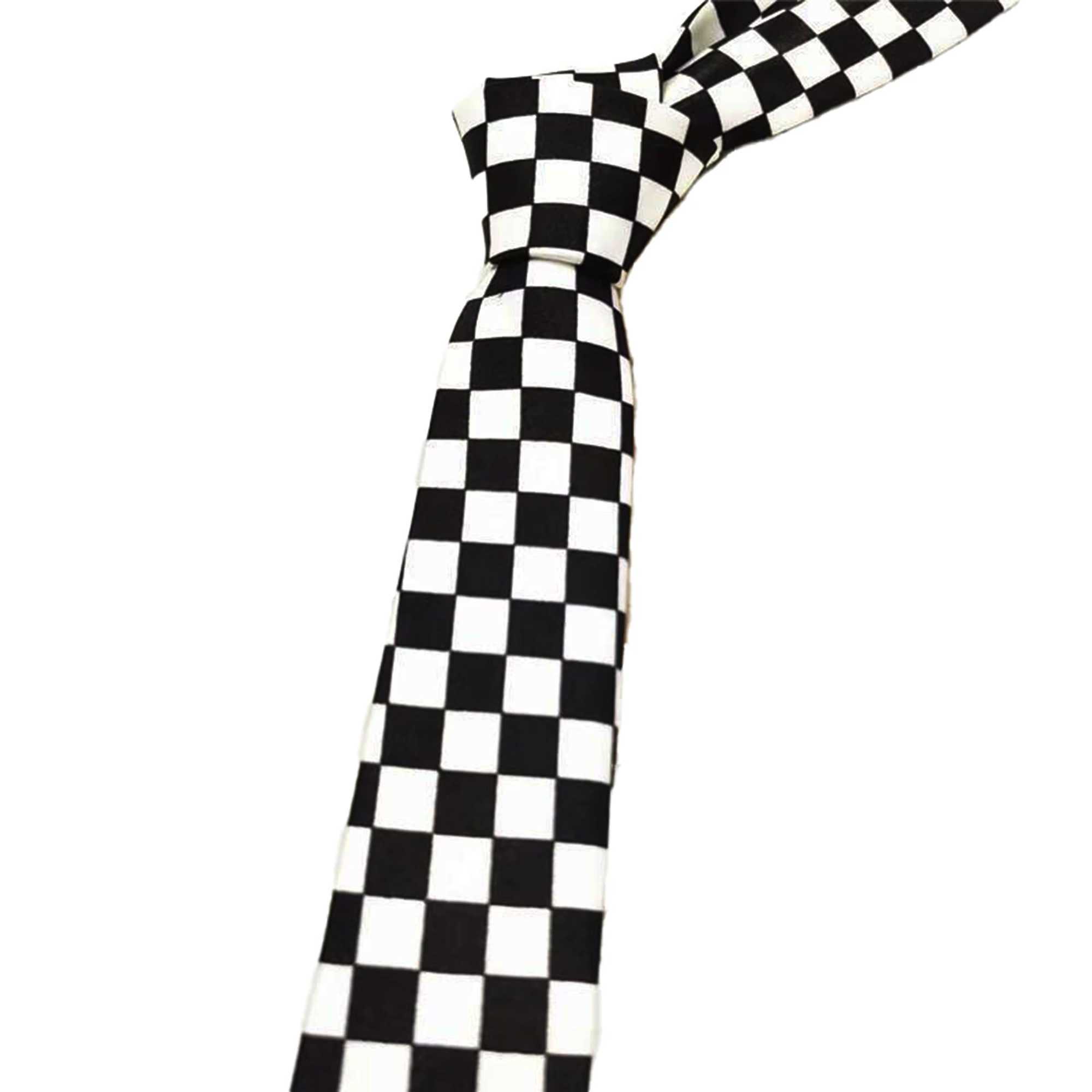 1 unisex black and white checkered plain weave casual fashion tie suitable for pairing with suits or daily accessories Y240925